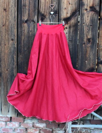 Lněná dlouhá sukně Červená - do 14 dnů