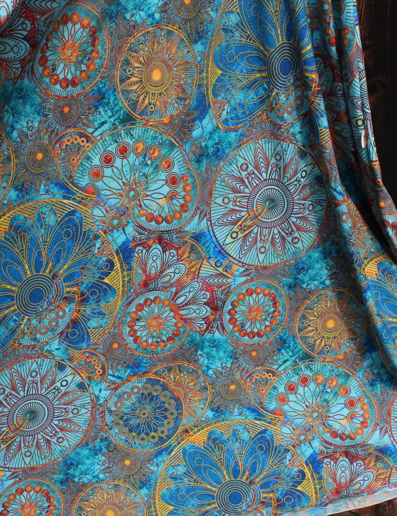 Půlkolová dlouhá sukně Modré mandaly - do 14 dnů