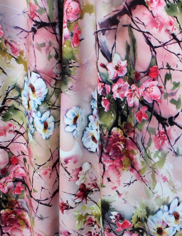 Půlkolová dlouhá sukně Kvetoucí strom na růžové - na dotaz