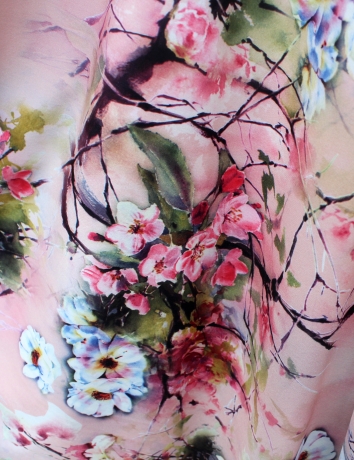 Půlkolová dlouhá sukně Kvetoucí strom na růžové 