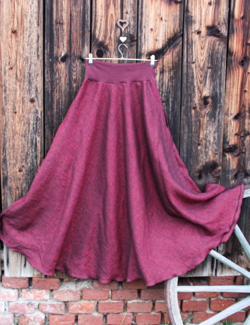 Lněná dlouhá sukně Vínový melír