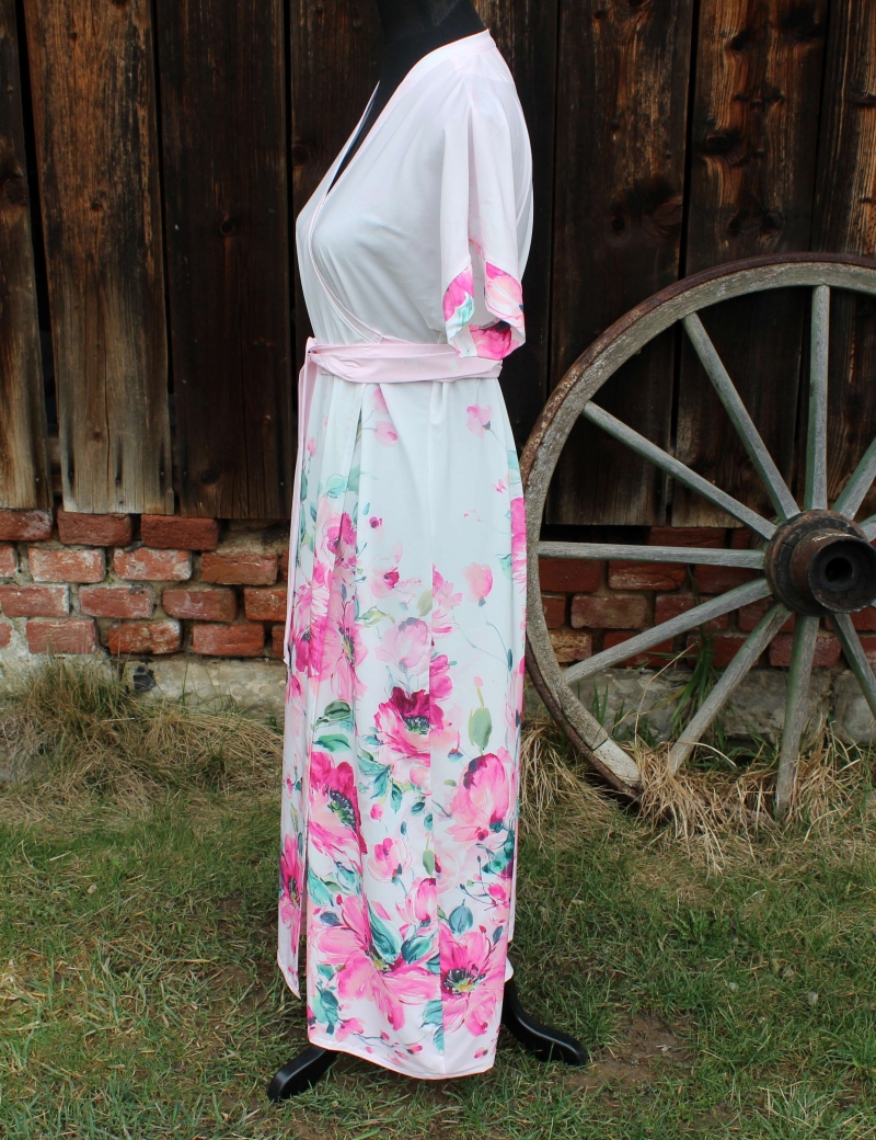 Zavinovací dlouhé šaty Akvarelové květy