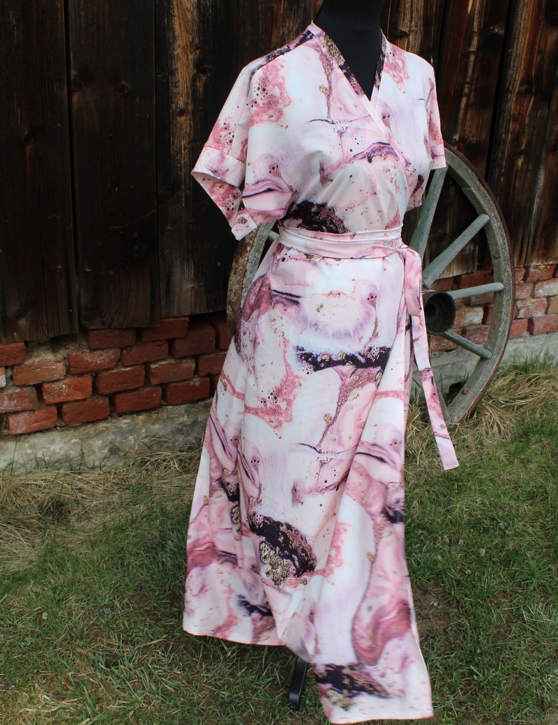 Zavinovací dlouhé šaty Mramor růžovohnědý