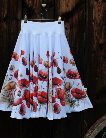 Kolová sukně Akvarelové vlčí máky na bílé - na dotaz