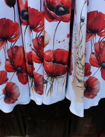 Kolová sukně Akvarelové vlčí máky na bílé - na dotaz
