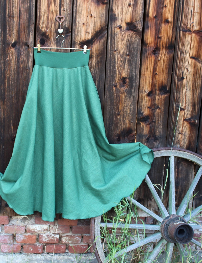 Lněná dlouhá sukně Zelená lesní - do 14 dnů