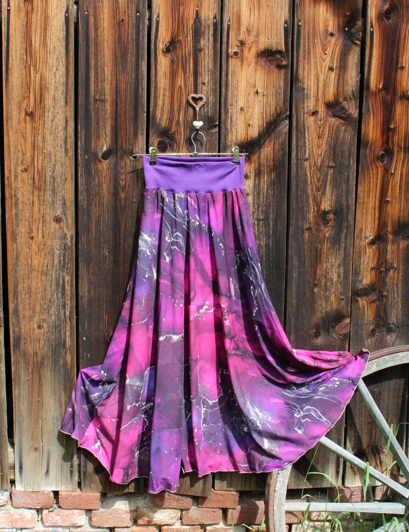 Půlkolová dlouhá sukně  Mramor purpurovorůžový
