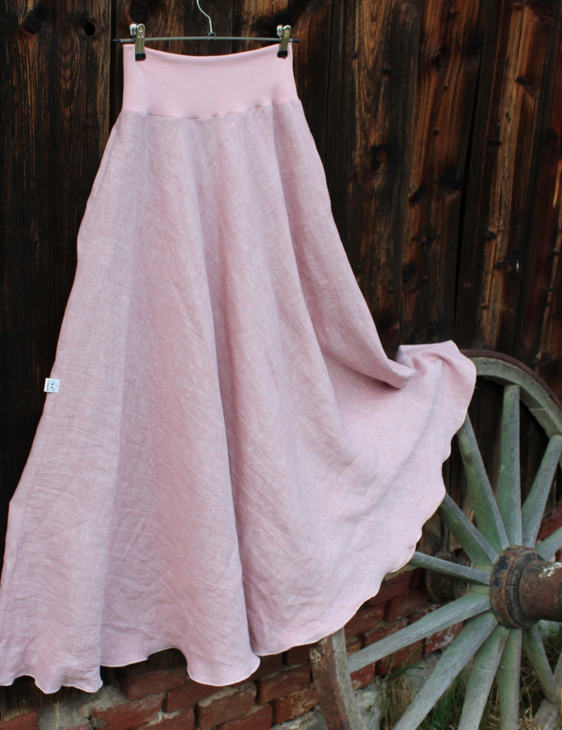 Lněná dlouhá sukně Pudrová růžová - do 14 dnů