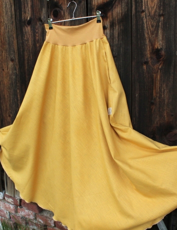 Lněná dlouhá sukně Okrová - sleva